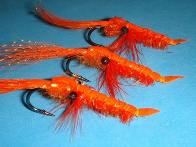 PLANET FLY FISHING FLY FISHING FLIES - Fl. Orange SQUAMISH POACHER Steelhead Prawn size 1/0 (3 pcs)