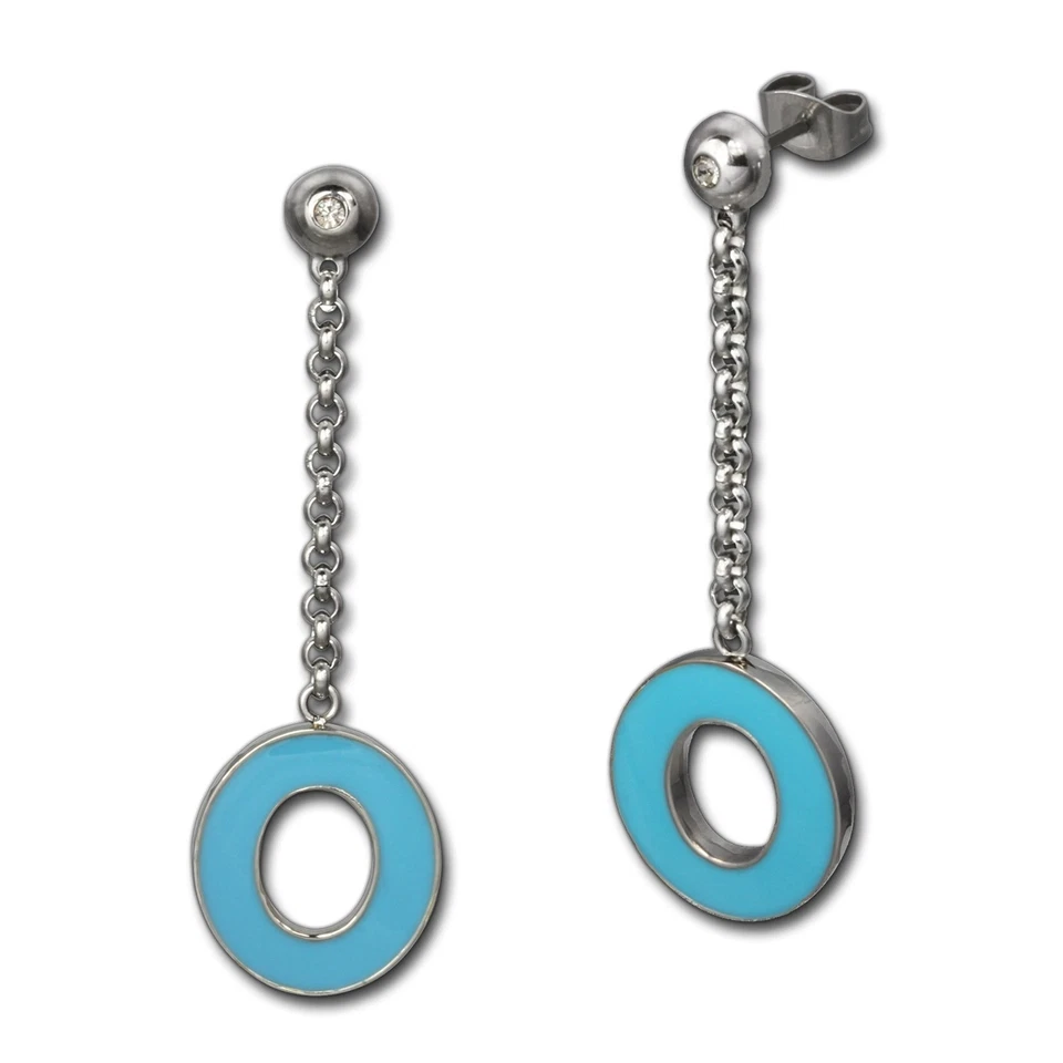 Amello Ohrstecker oval Zirkonia Emaille Türkis Ohrringe Damen Stahl ESOG03T