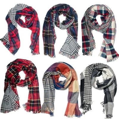 XXL Wendeschal Strickschal Winterschal Damen Herren Kariert Plaid Wolle Mix Neu - Bild 1 von 2