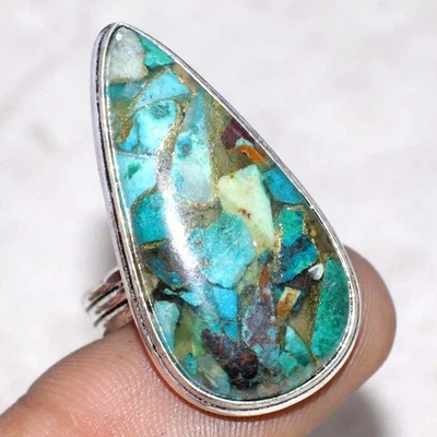 Copper Chrysocolla 925 Silver Plated Handmade Ring US 8 Superb Gift GW - Image 1 of 3