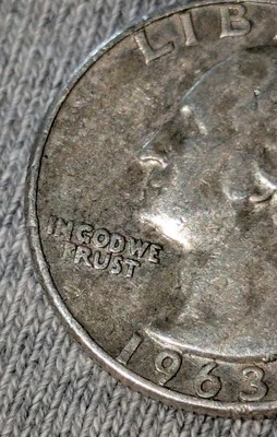 1963-D 25c Silver Quarter D/D Rpm Error "Rust" Struck Through Grease Error - Image 1 of 4