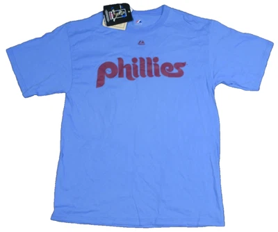 Vintage Majestic Phillies Chase Utley #26 Blue T-Shirt Deadstock w/Tag L - Image 1 of 4