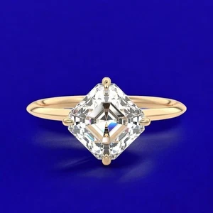 14k Yellow Gold Engagement Ring Asscher Diamond Lab Grown 2 Carat IGI Certified - Picture 1 of 13