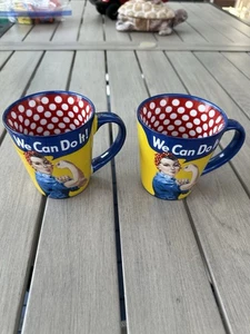 Lot of 2 New Rosie The Riveter Ceramic Coffee Tea Mug “We Can Do It” Polka Dot - Picture 1 of 10