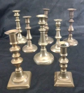 Brass Antique Candle Stick Holders Collection . 8 Pieces - Picture 1 of 14