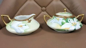 LIMOGES OLD ABBEY CREMA Y AZÚCAR Y TAPA CON FLORES Y ADORNOS DORADOS FIRMADOS - Imagen 1 de 11