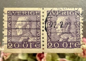 Sweden 1919 20ö Violet Pair Laid Paper Gustav V Rare ! Early Printing - Picture 1 of 5