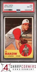 1963 TOPPS #82 ED RAKOW ATHLETICS PSA 8 - Picture 1 of 2