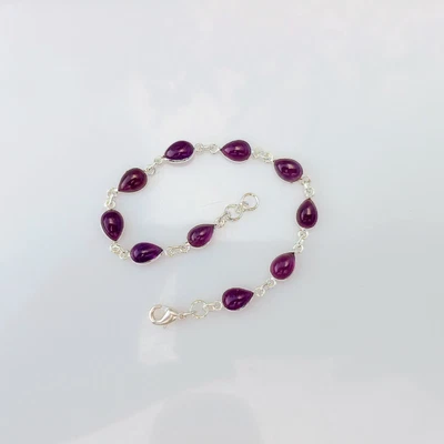 Natural Purple Amethyst Gemstone Bracelet 925 Sterling Silver Handmade Jewelry - Image 1 of 4