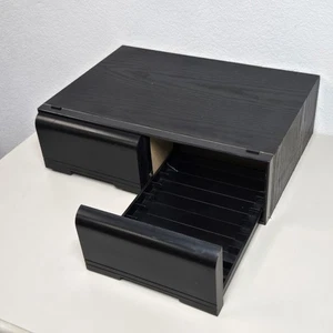 Vintage Faux Black Wooden 2 Drawer Holds 18 VHS Cassette Tape Storage Box Holder - Picture 1 of 13