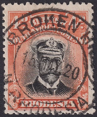 Rhodesia 1913 KGV Admiral 4d Black and Orange-Red Die I p14 Used SG211 cat £45 - Image 1 of 2
