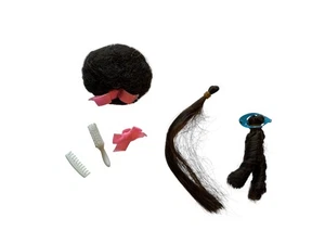 Vintage BARBIE Hair Fair Brunette Hair Pieces Wig Sausage Curls Brush Comb - Picture 1 of 5