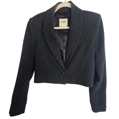 Blazer Abercrombie & Fitch Mujer Premium Recortado Crepé Oscuro Academia XS Gótico Foto 1 de 4