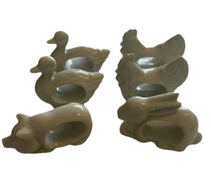 6-teiliges Set Vintage Japan weiß Keramik Serviettenring Halter Ente, Kaninchen, Huhn, Schwein - Bild 1 von 10
