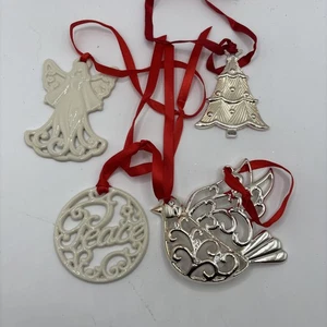 Lote (4) adornos navideños vintage Lenox con cintas rojas - Imagen 1 de 8