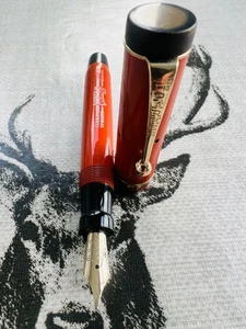 Parker Duofold Lucky Curve Jr,14k M semi flex nib, Canada,1920s, Permanite "Red" - Picture 1 of 12