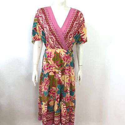 Figueroa & Flower Small Smock BOHO Peasant Women's Midi Dress Floral MINT - Image 1 of 4