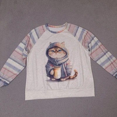 猫冬季主题运动衫女式 XL 小猫幽默长袖 — 第 1/4 张图片