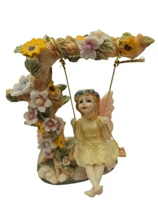 Vintage Beautiful Angel in Flower Covered Tree Swing  - Picture 1 of 18