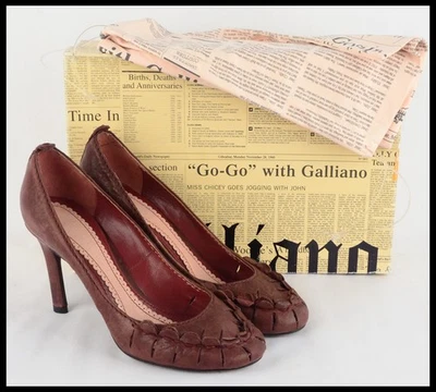 JOHN GALLIANO SHOES PUMPS DISTRESSED LEATHER SCALLOPED sz 36.5 / 6.5 - Image 1 of 4
