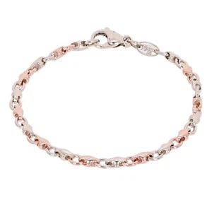 10k Rose & White Gold Solid Handmade Fashion Link Bracelet 7.5" 4mm 8.6 grams - Picture 1 of 4