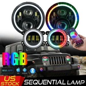 Faros halo LED RGB 7"" + combo de luces antiniebla para Jeep Wrangler JK JKU 2007-2018 - Imagen 1 de 11