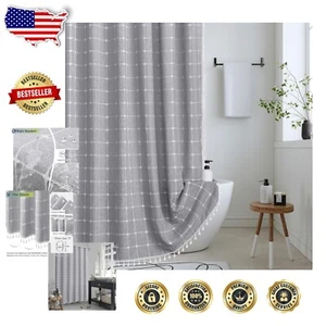 Stylish 84 Inch Gray Bohemian Shower Curtain Set - Water-Resistant with Tassels - Picture 1 of 10