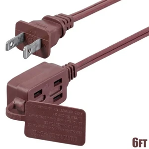 6FT 16/2 Gauge Indoor Household Power Cable Extension Cord 2+1 Outlet Brown - Picture 1 of 7