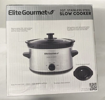 Медленноварка Elite Gourmet небольшая 2 кварты несколько настроек нержавеющая сталь открытая коробка - Изображение 1 из 4