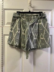 Faherty Women’s Size 6 Isla Linen Tie Belt Shorts Green White NWT FREE SHIP - Picture 1 of 6