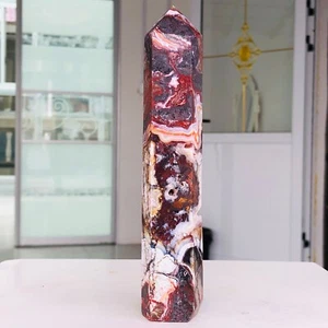 Obelisco de cristal de cuarzo ágata de encaje loco mexicano rosa natural 435 g curación G542 - Imagen 1 de 14