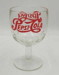 Vintage Clear Glass Pepsi Cola Thumbprint Pedestal Footed Goblet 6" Tall - Picture 1 of 3