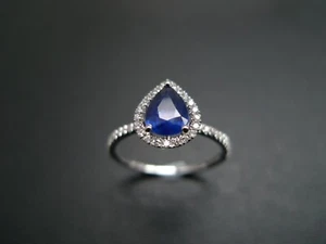 Corte Pera Zafiro Azul Morganita Compromiso Anillo 10K Oro Blanco Macizo Joyería - Imagen 1 de 3