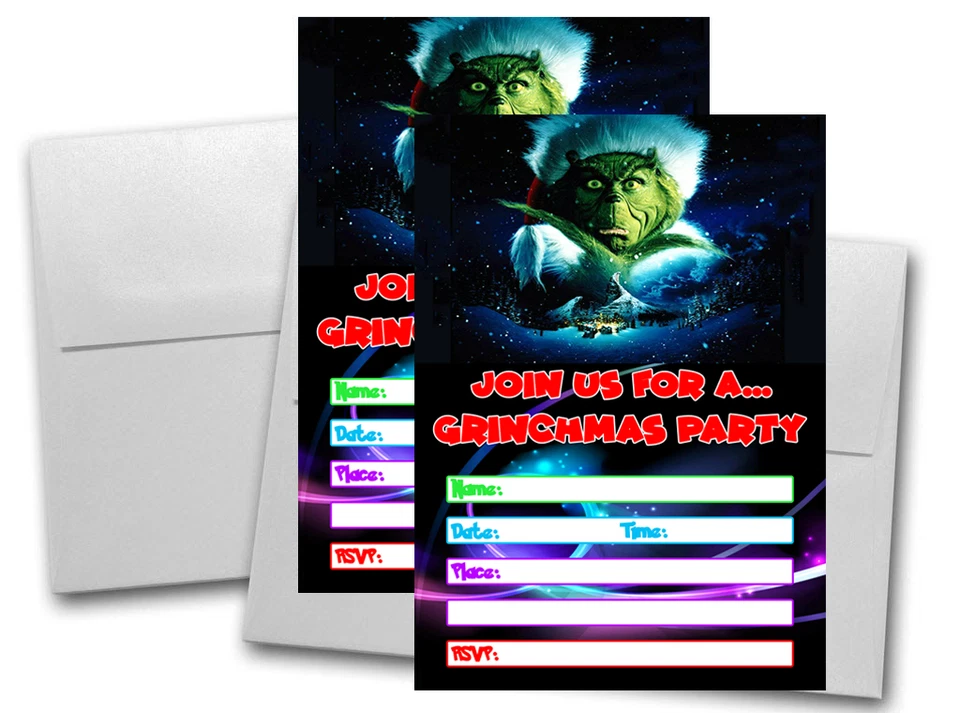 12 tarjetas de invitación de cumpleaños THE GRINCH (12 sobres blancos incluidos) #1 Foto 1 de 1