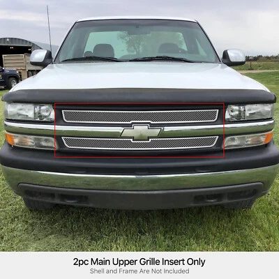 Se adapta a Chevy Silverado 1500/2500 1999-2002 rejilla superior de malla cromada de acero inoxidable Foto 1 de 4