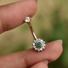 Yellow Gold Plated RoundCut Lab Created Emerald Navel Belly Button Ring 1Ct .