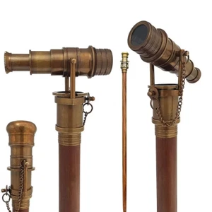 Walking Stick - Brass Wooden Telescope Walking Stick - Hidden Telescope Cane - Picture 1 of 3
