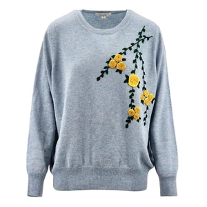 Autograph Pure Cashmere Crew Neck Jumper Women With Custom Embroidered Handwork - Picture 1 of 5