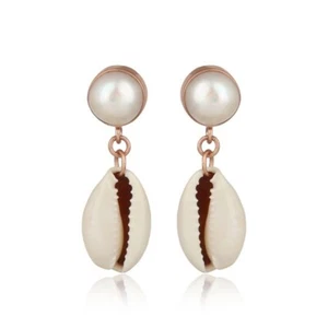Cowrie Dangle Earrings With Pearl Gemstone Cowrie Earring For Women & Girl Gift - Picture 1 of 7