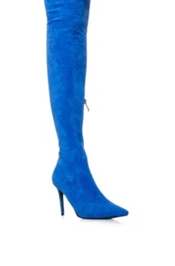 Azalea Wang Damen Overknee Stiefel Wildleder spitz zulaufend Stiletto Reißverschluss Stretch blau 9,5 - Bild 1 von 6