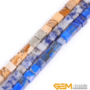 4mm Natural Gemstones Jade Square Loose Spacer Beads for Jewellery Making 15" UK - Picture 1 of 39