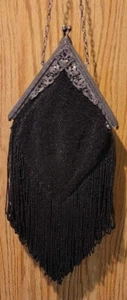 Vintage Art Deco Black Beaded Fringe Evening Purse/Bag - Flapper Era - Picture 1 of 11