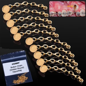 10pcs Orthodontic Dental Traction Chain Golden Round Mesh Base Lingual Buttons - Picture 1 of 12