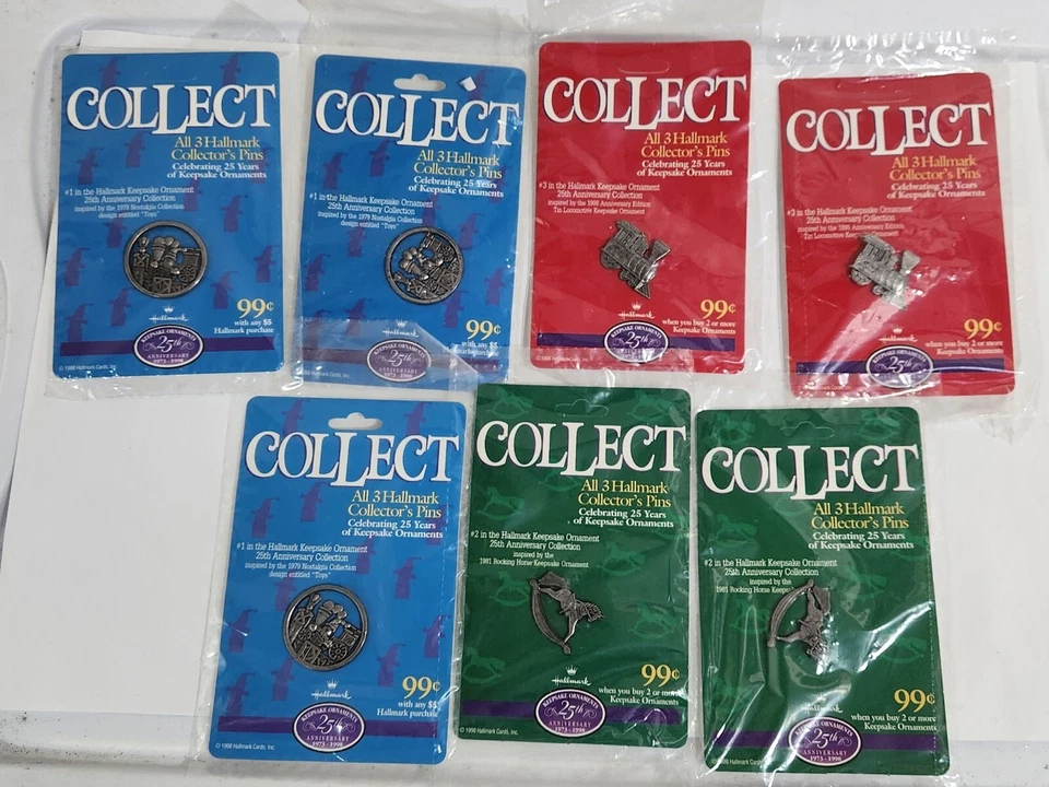 Paquete de 7 prendedores de solapa navideña de metal con sello vintage 1998 #1, #2, #3 Foto 1 de 4