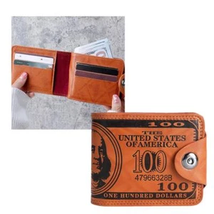 Men's US 100 Dollar Bill Leather Bifold Card Photo Wallet Holder =`~ K0X2 - Picture 1 of 15