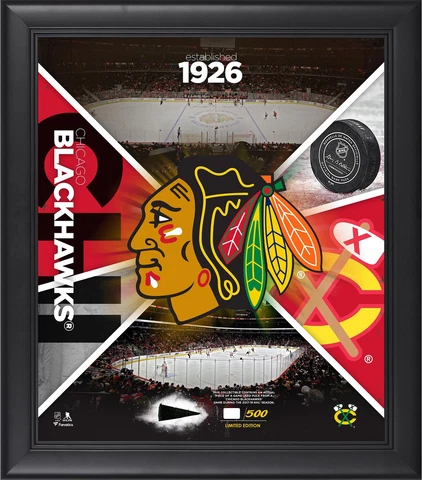 Chicago Blackhawks Framed 15" x 17" Team Impact Collage with a Piece of GU Puck Cover