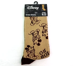 Disney Mickey Mouse Oh Boy! Adult Brown Graphic Novelty Crew Socks 1 Pair - Picture 1 of 5