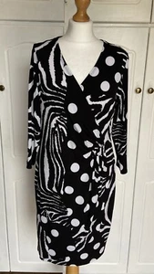 Dress Size 16 Wallis Black White Dot Faux Wrap Party Office Career Work Wear - Picture 1 of 15