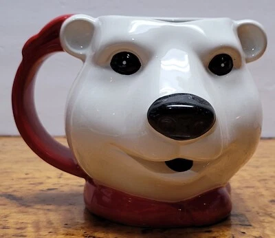 Vintage Christmas Dakin, COCA-COLA WHITE POLAR BEAR FACE MUG, CUP Cocoa  - Image 1 of 4
