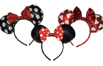 Lot of 3 Disney Minnie Mouse Ears Headbands Red Bows Polka Dots Costume Set - Image 1 of 4